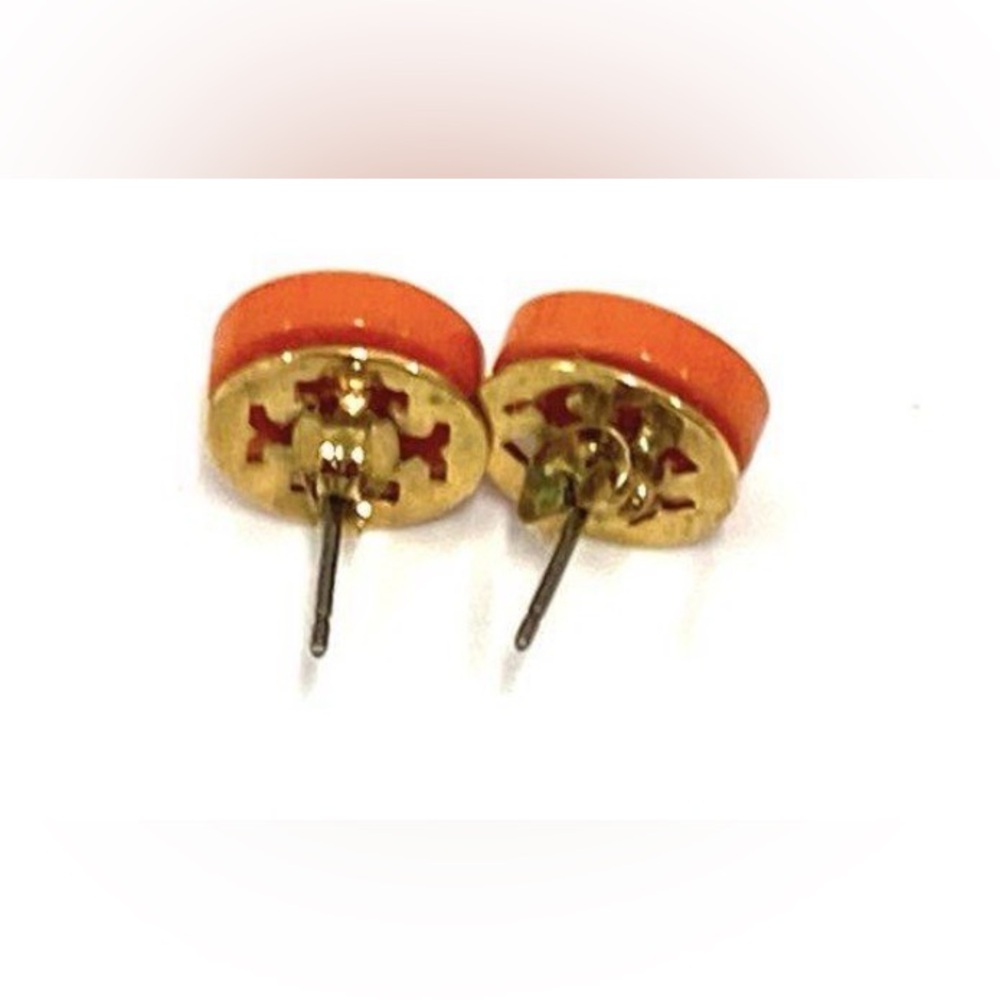 Tory Burch Orange Circular Logo Button Earrings W… - image 2